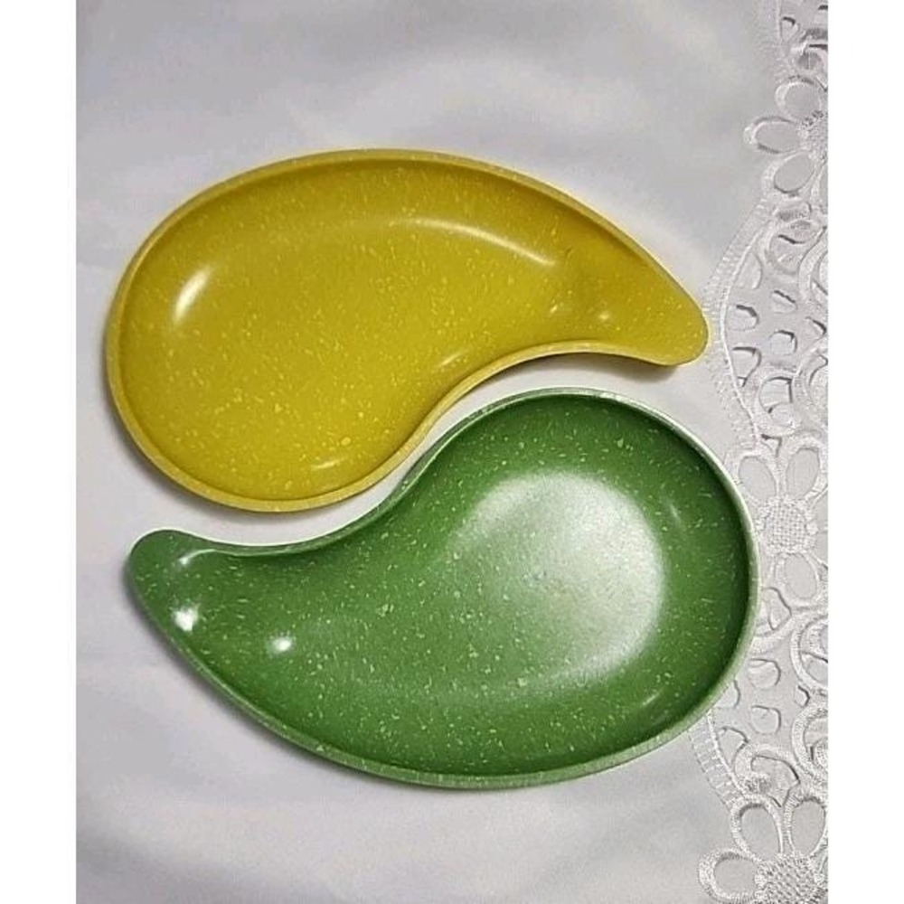 VTG Speckled Melamine plates teardrop kidney MCM USA yin Yang Trinket Dish Set 2